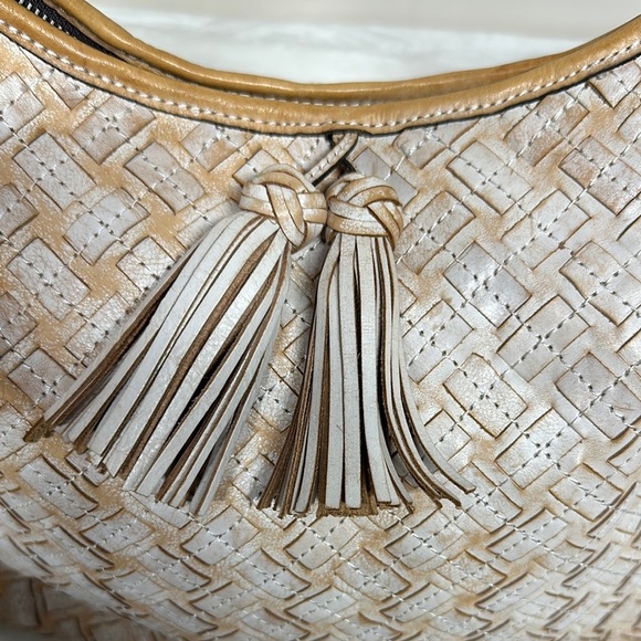 PATRICIA NASH White & Brown BRAIDED STITCH Leather MARCELLINA Hobo Bag - Picture 15 of 16